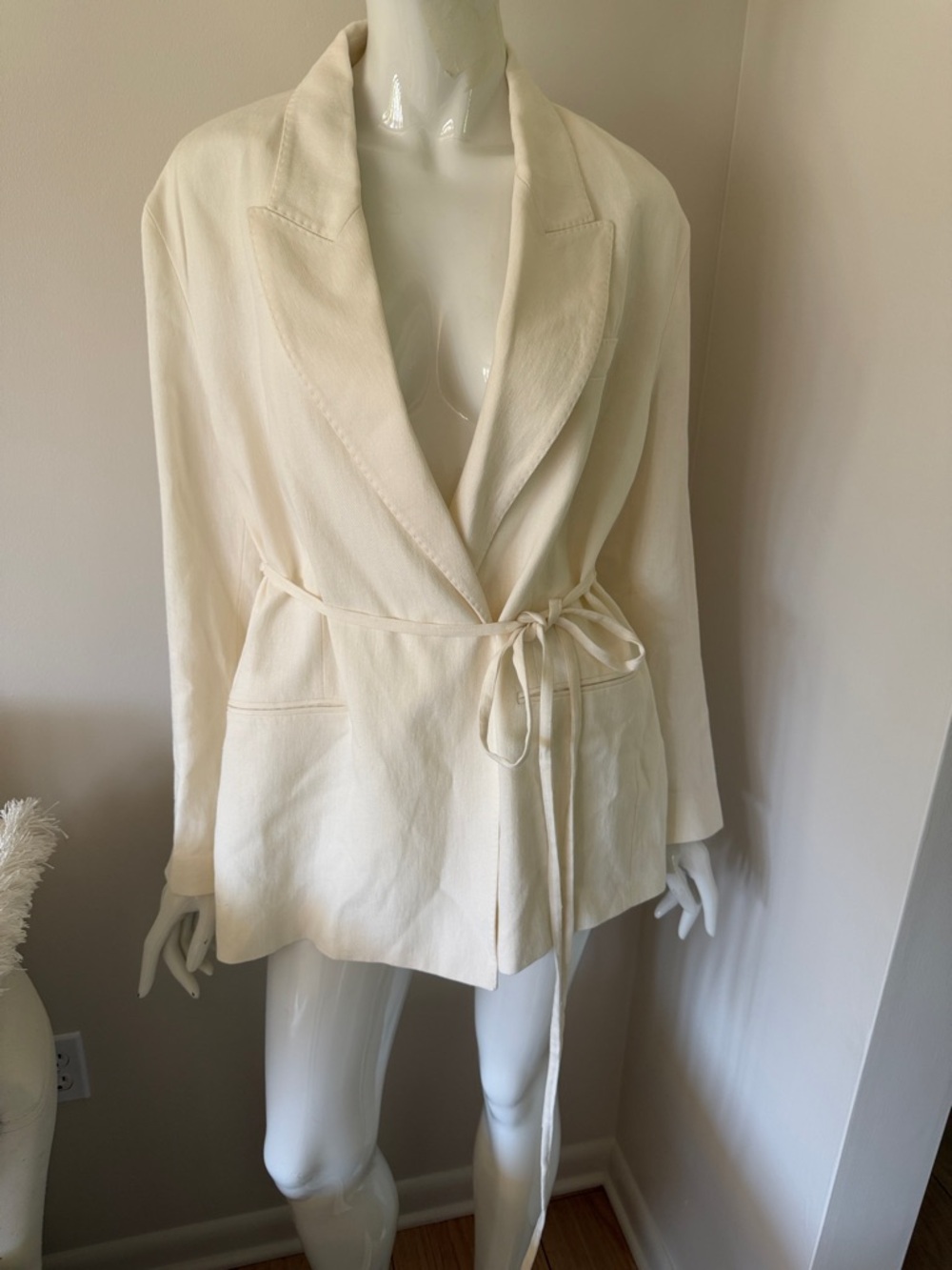 ZARA Cream Belted Shawl Collar Blazer Jacket L